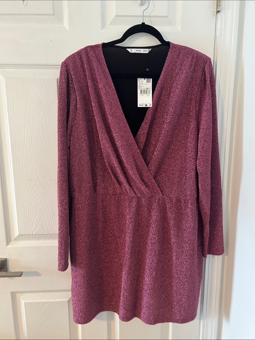 Mango Metallic Rose Wrap-Front Long Sleeve Dress with thin shoulder pads